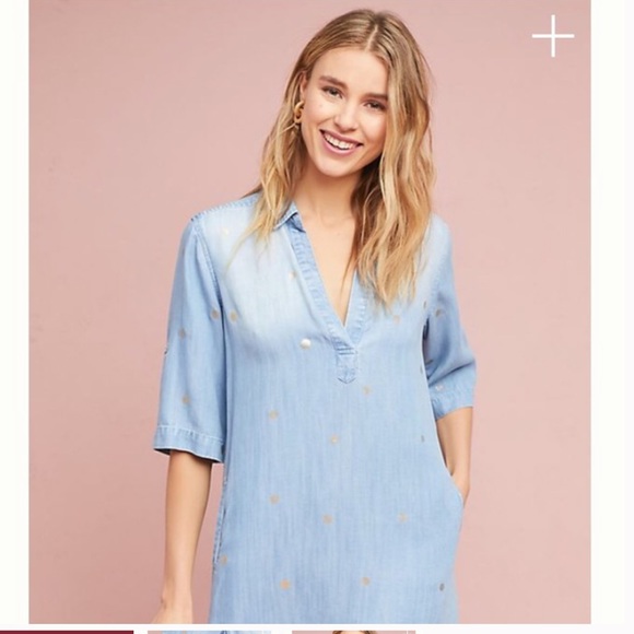 Anthropologie gold dotted denim dress - Picture 3 of 8